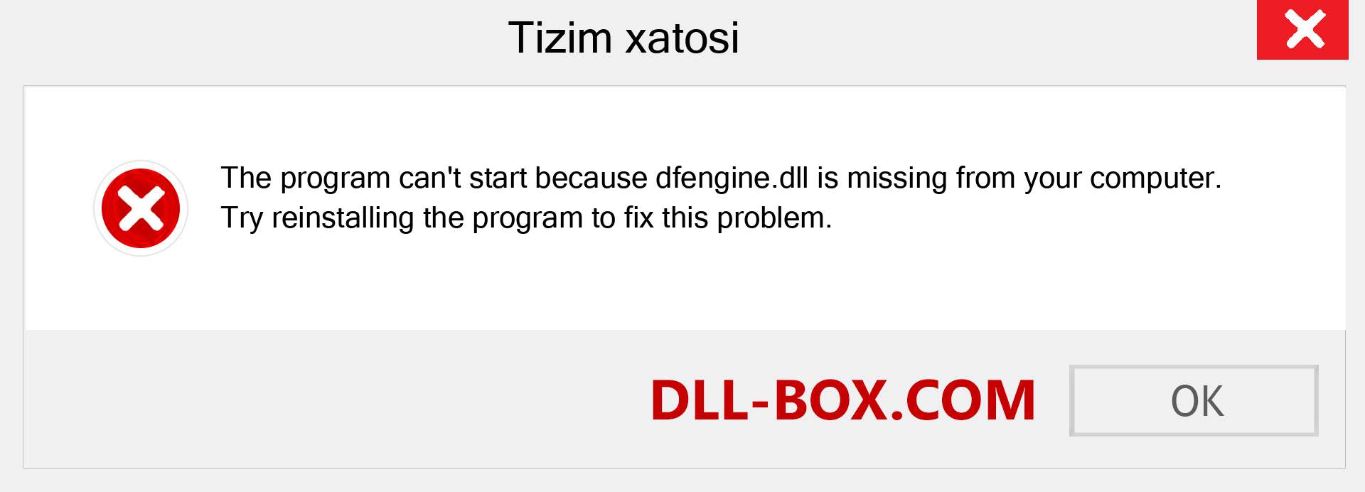 dfengine.dll fayli yo'qolganmi?. Windows 7, 8, 10 uchun yuklab olish - Windowsda dfengine dll etishmayotgan xatoni tuzating, rasmlar, rasmlar